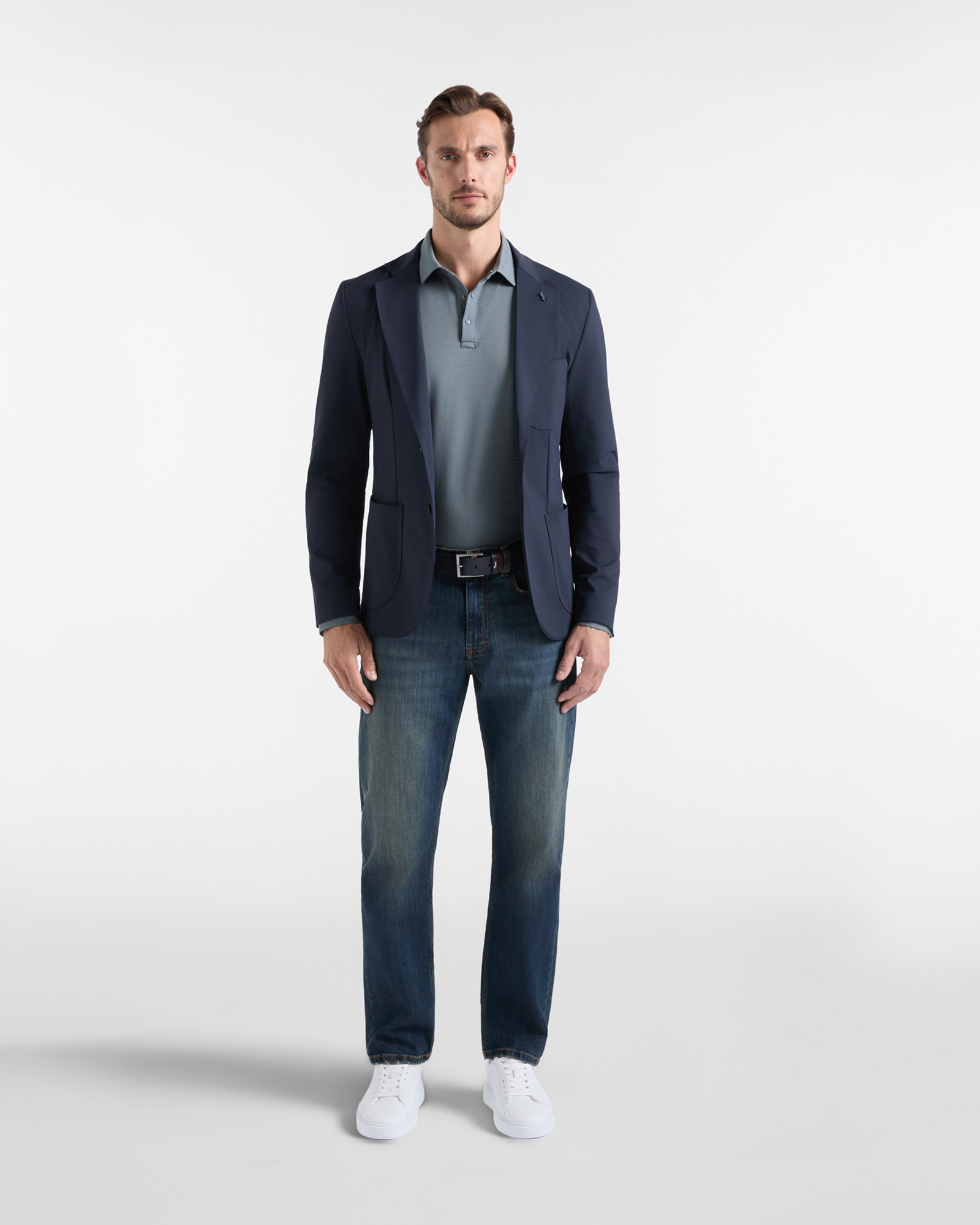 Men's Made-in-Italy Cardigan Jacket, NAVY BLUE, large
