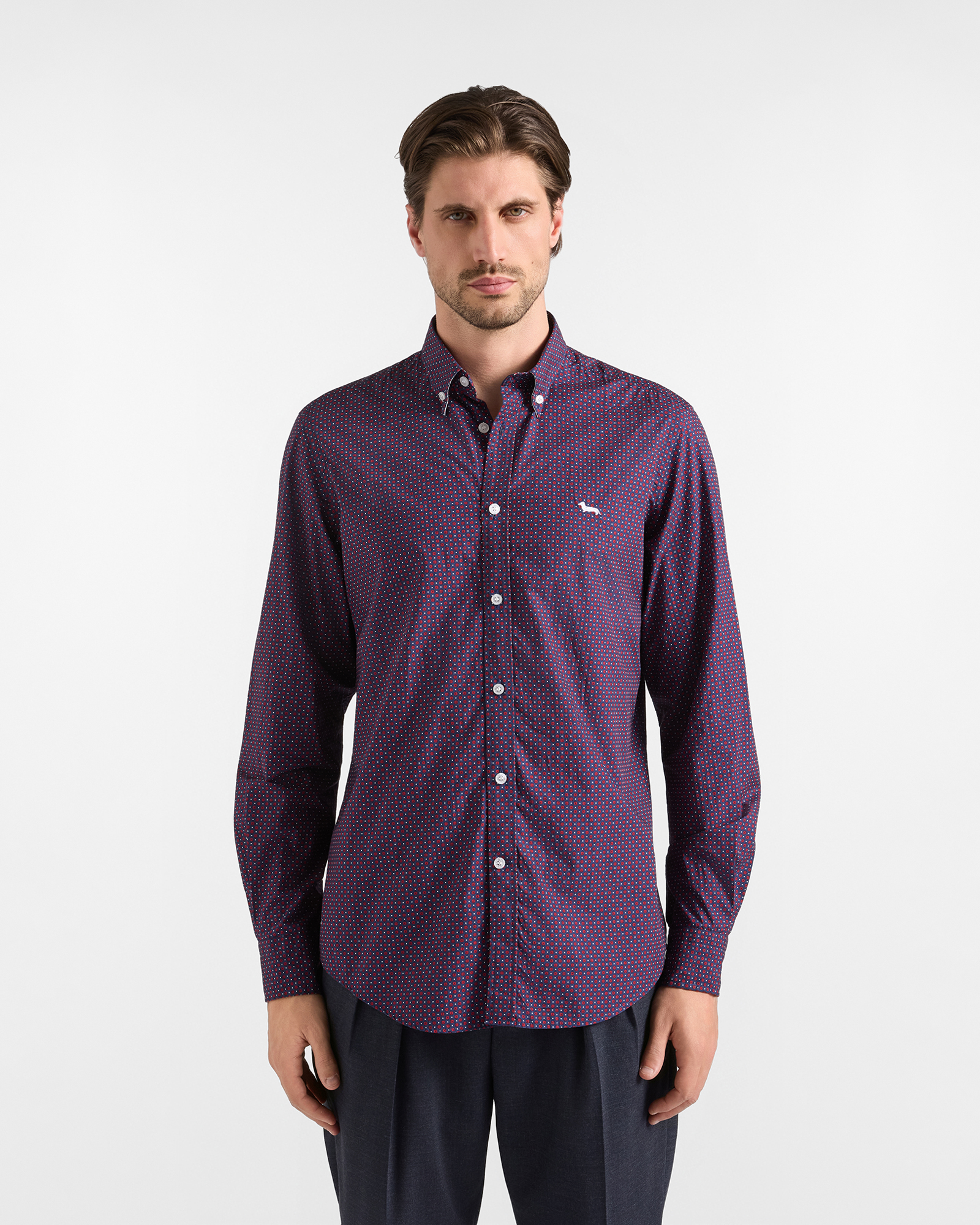 Camicia Uomo popeline microstampa geometrica Regular Fit rosso
