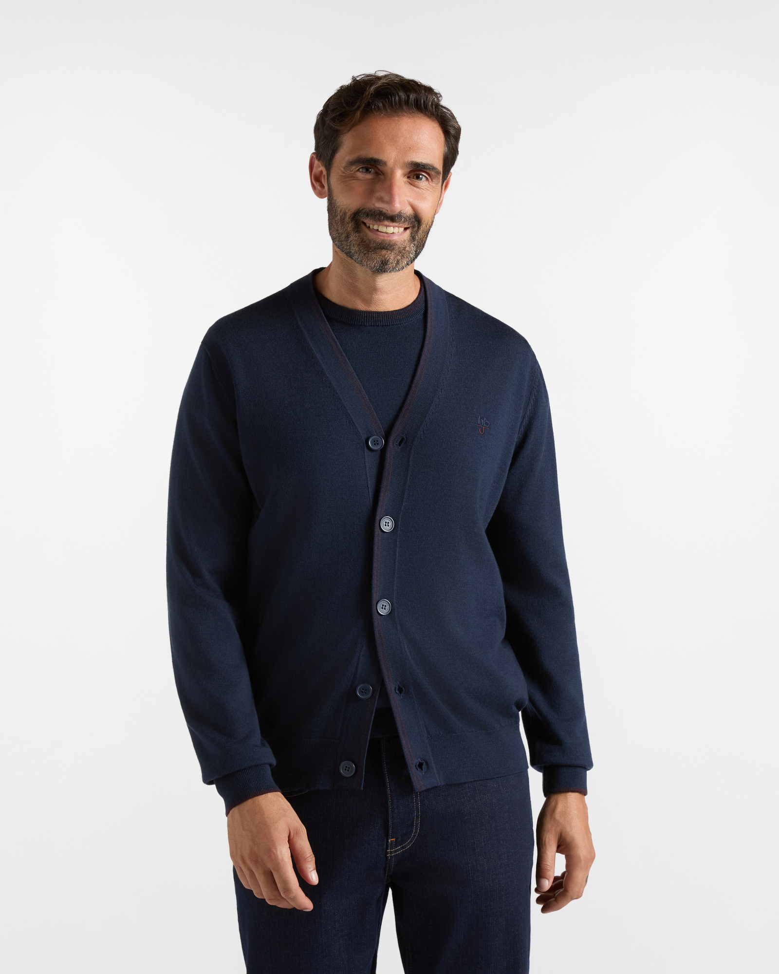 HBJ Men&rsquo;s Dark Blue Pure Merino Wool Cardigan