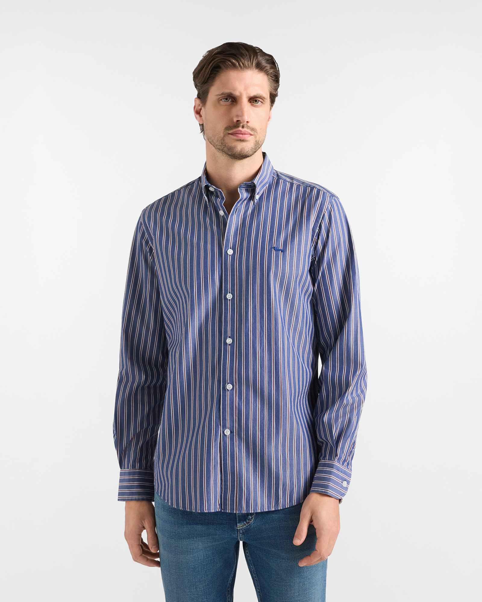 Camicia Uomo Righe Regimental Regular Fit blu