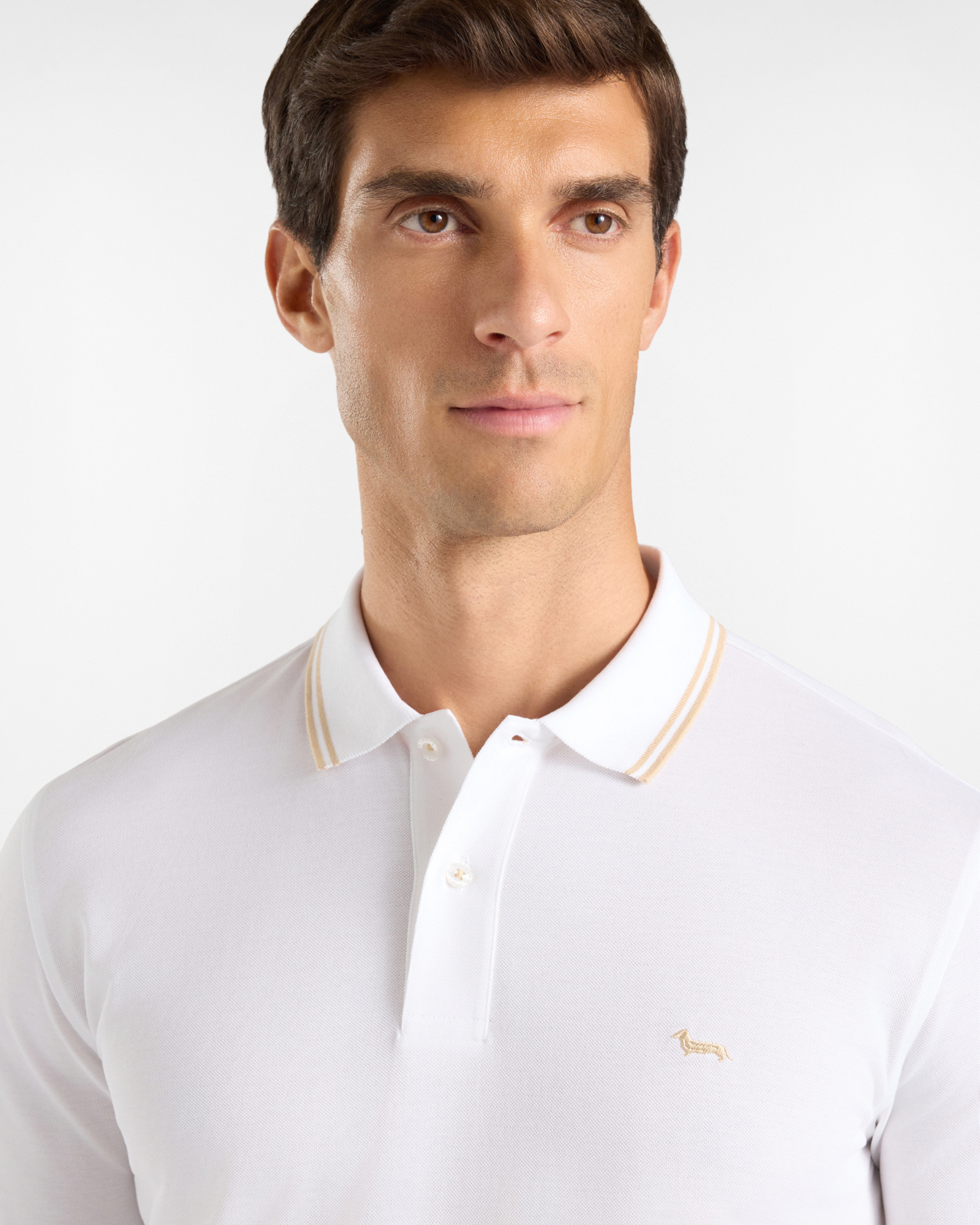 Polo da uomo manica lunga in piquet di 100% puro cotone, BIANCO, large