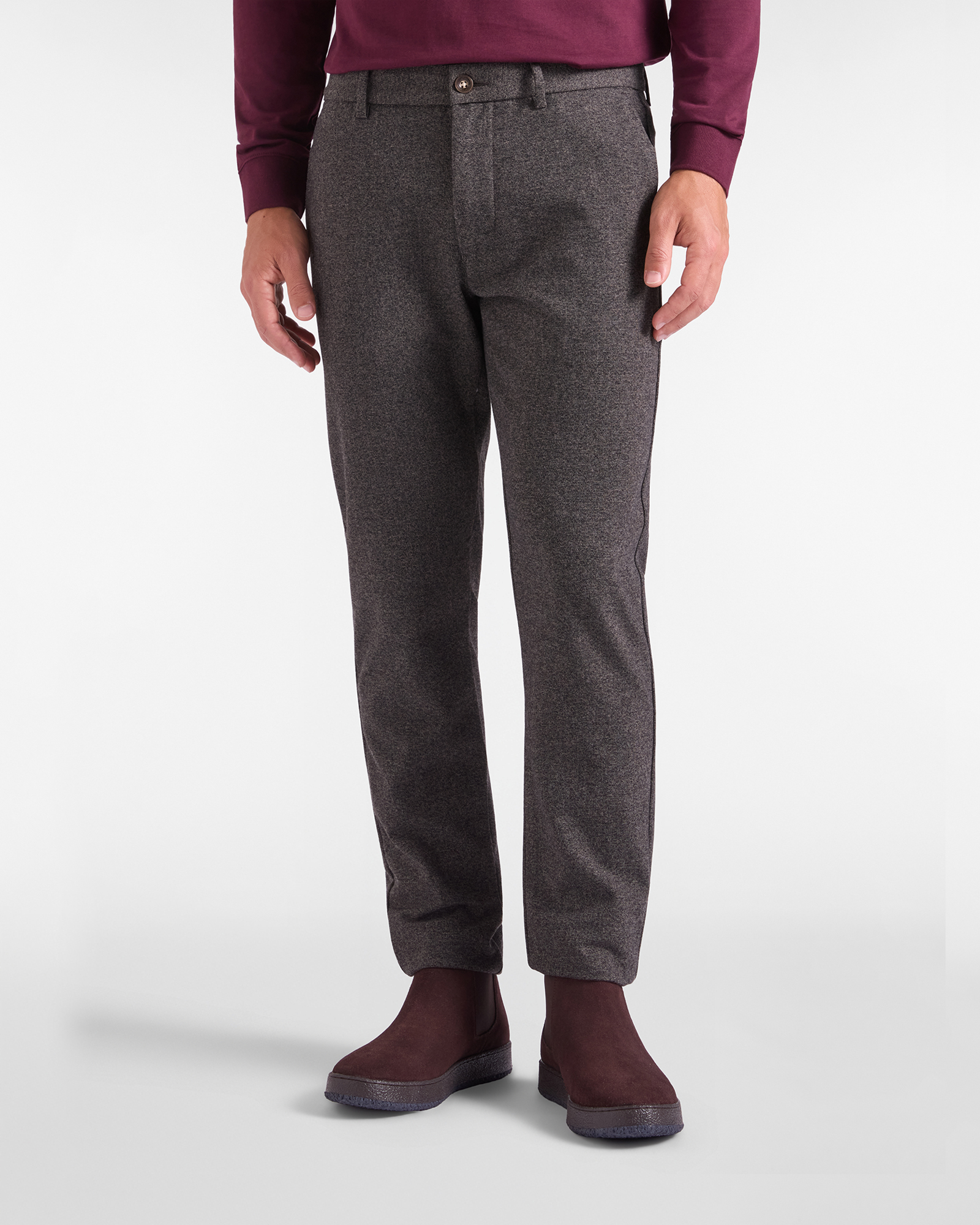 Pantalone Chino HBJ Uomo Narrow Fit in Tessuto a Filo Tinto Marrone