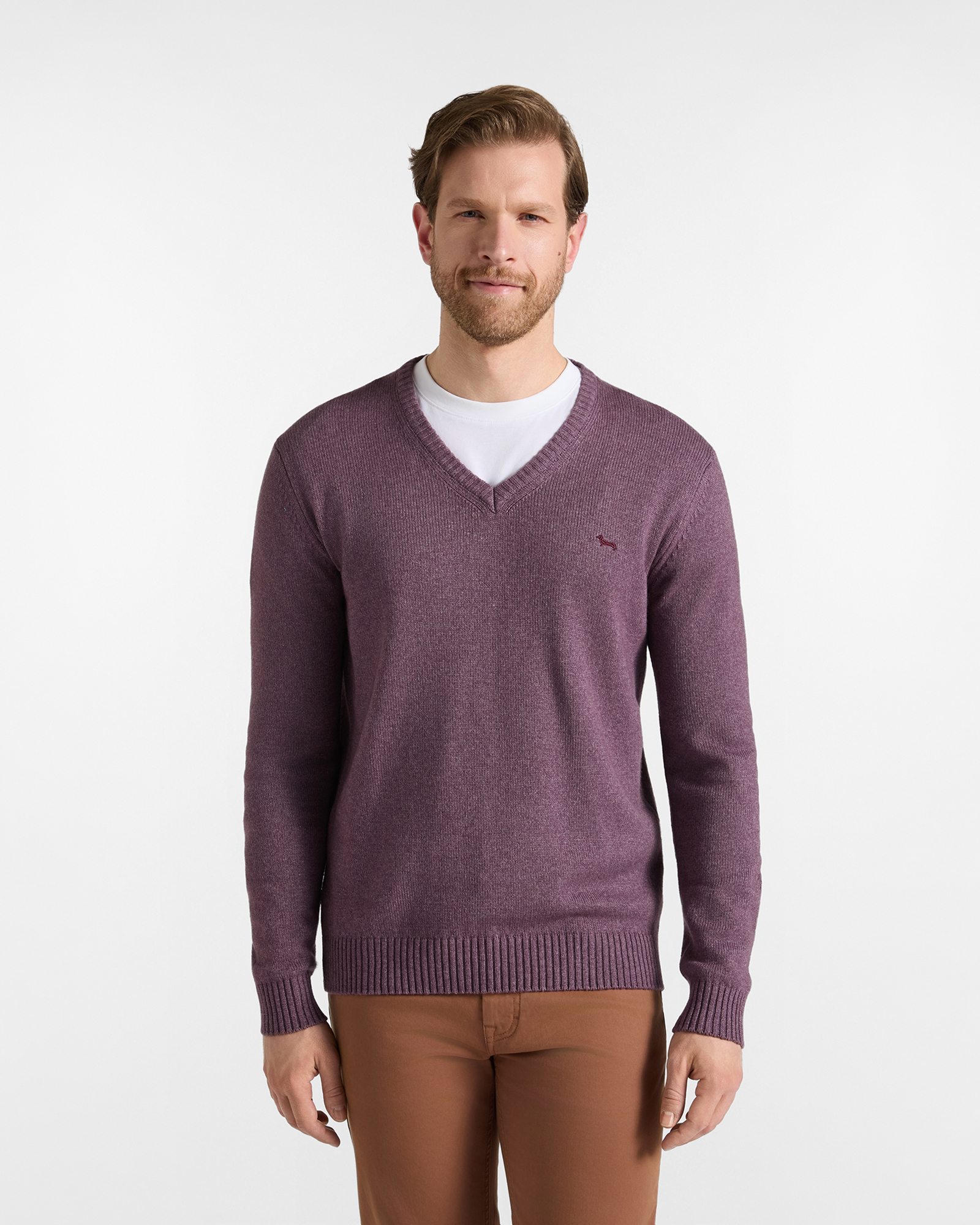 Men's Made in Italy regular fit V-neck sweater in red wool blend