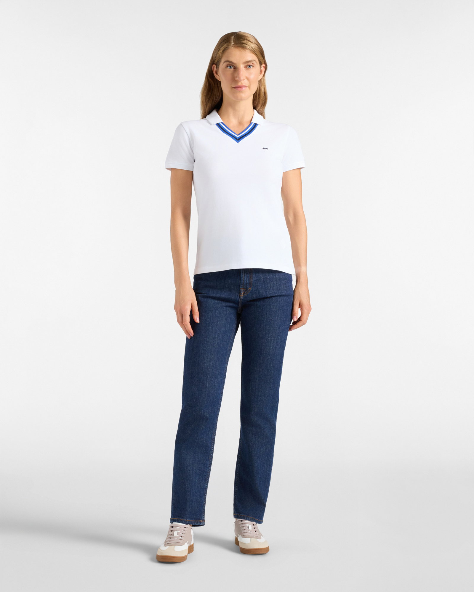 Polo da donna manica corta in cotone stretch, BIANCO, large