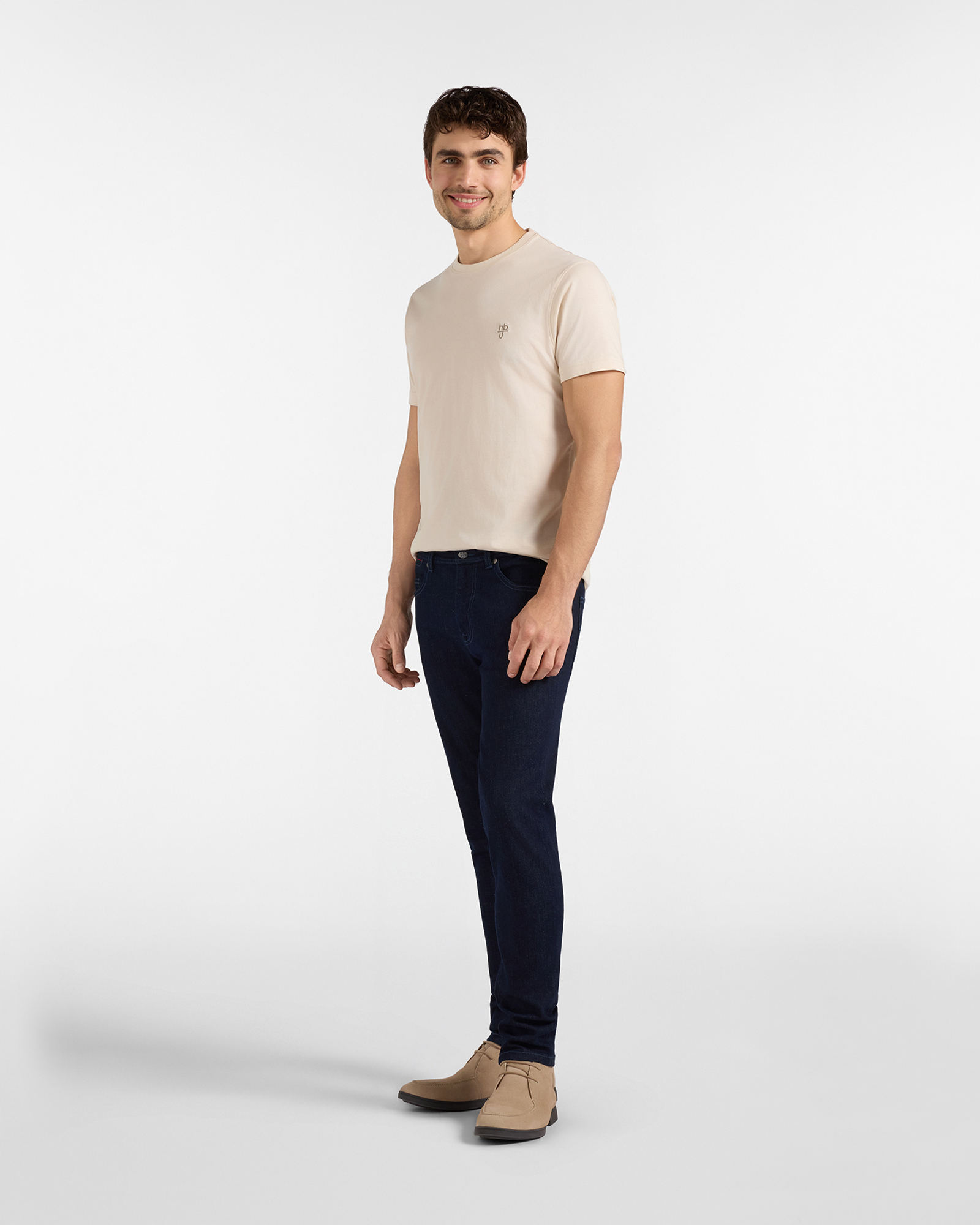 T-shirt HBJ Uomo Narrow Fit in puro cotone, BIANCO, large