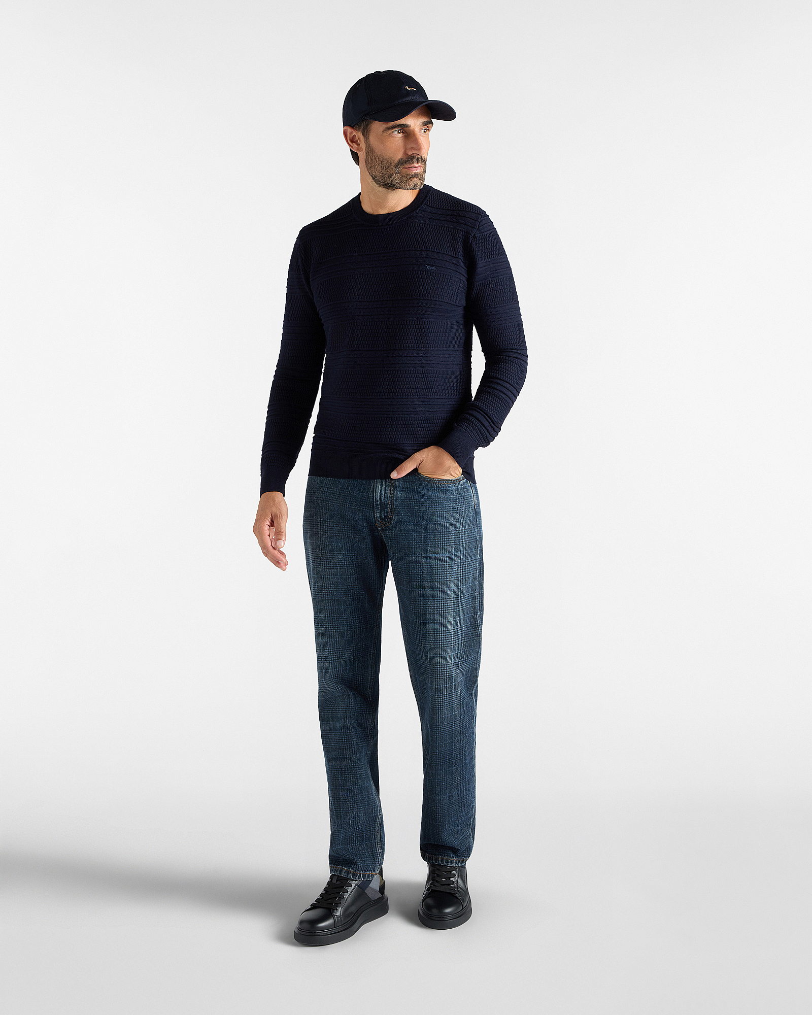 Maglia Uomo in 100% pura lana Regular Fit Made in Italy, BLU NAVY, large
