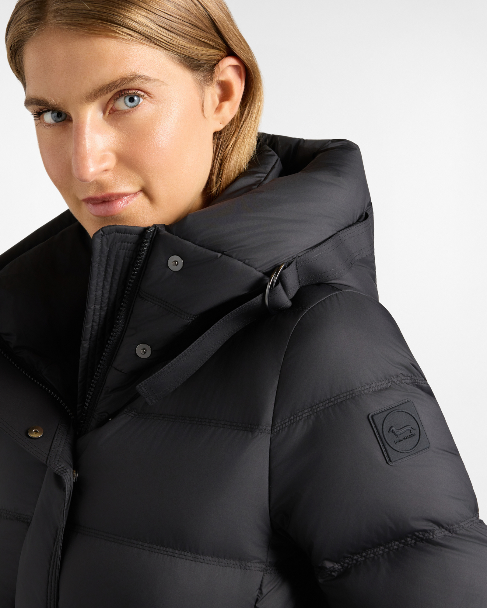 Piumino Donna in Piuma con Inserti Tecnici, NERO, large