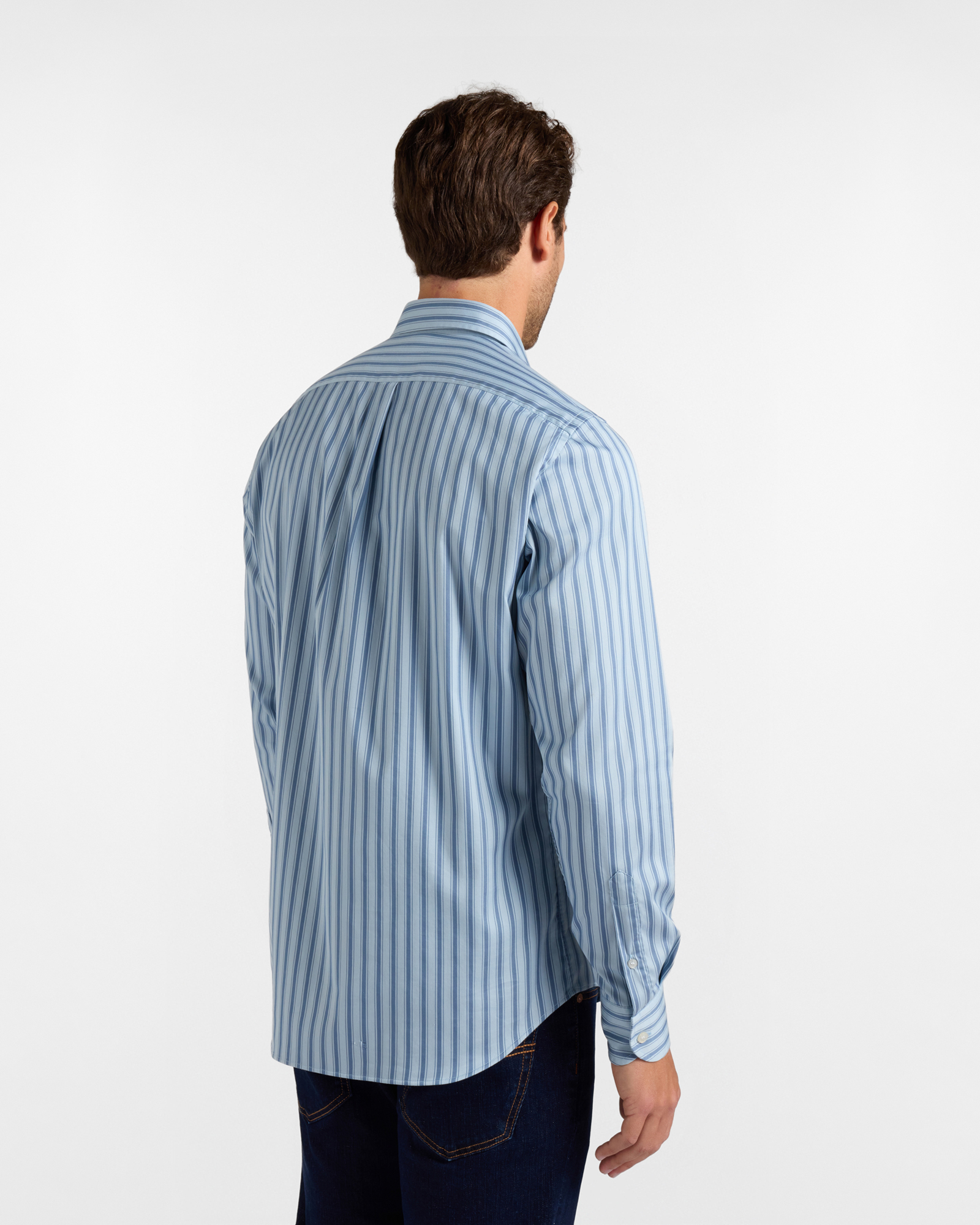 Men's regular-fit stretch satin shirt with stripe, LIGHT BLUE, large