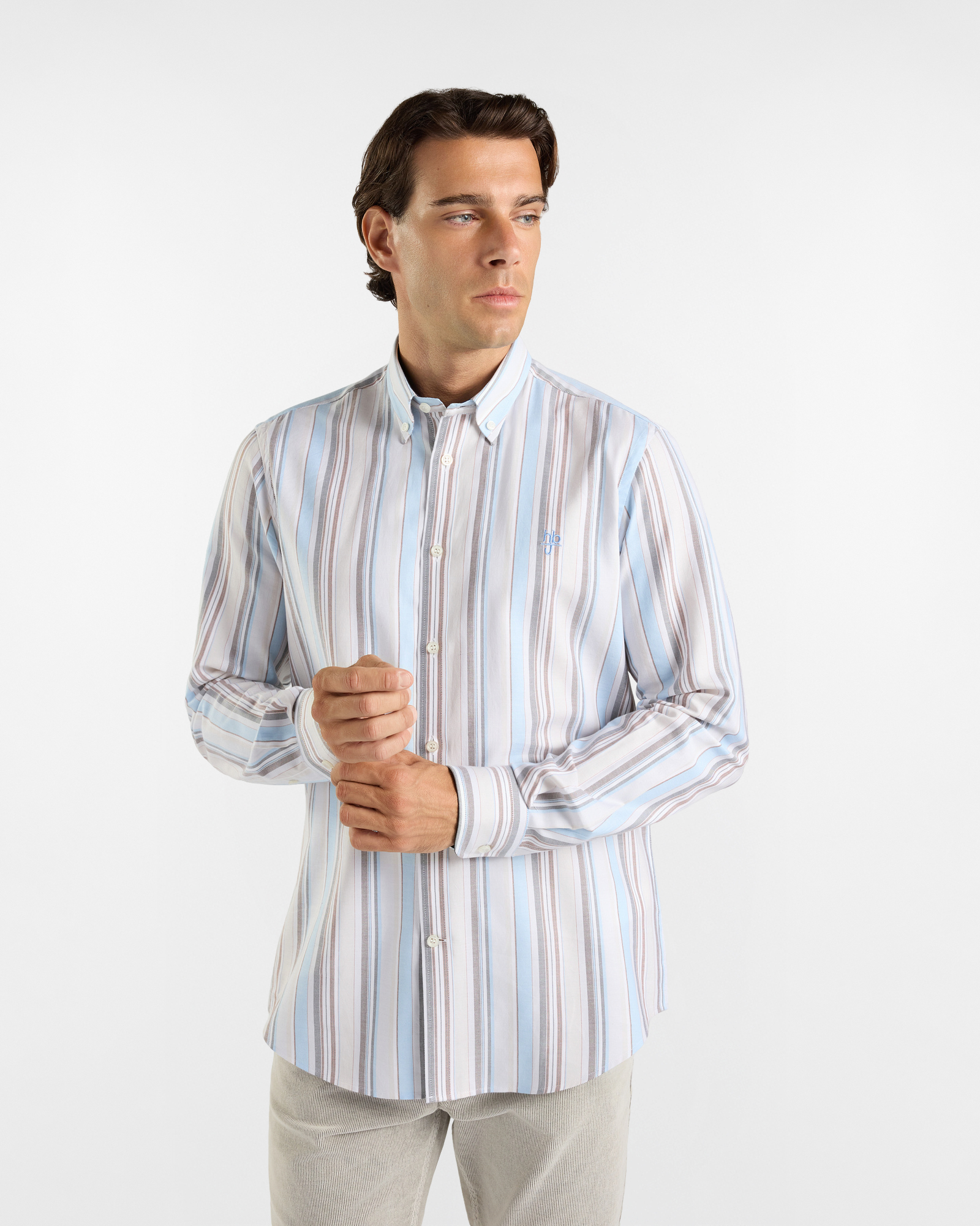 Camicia HBJ Uomo Regular Fit con collo Montecarlo in puro cotone a righe celeste