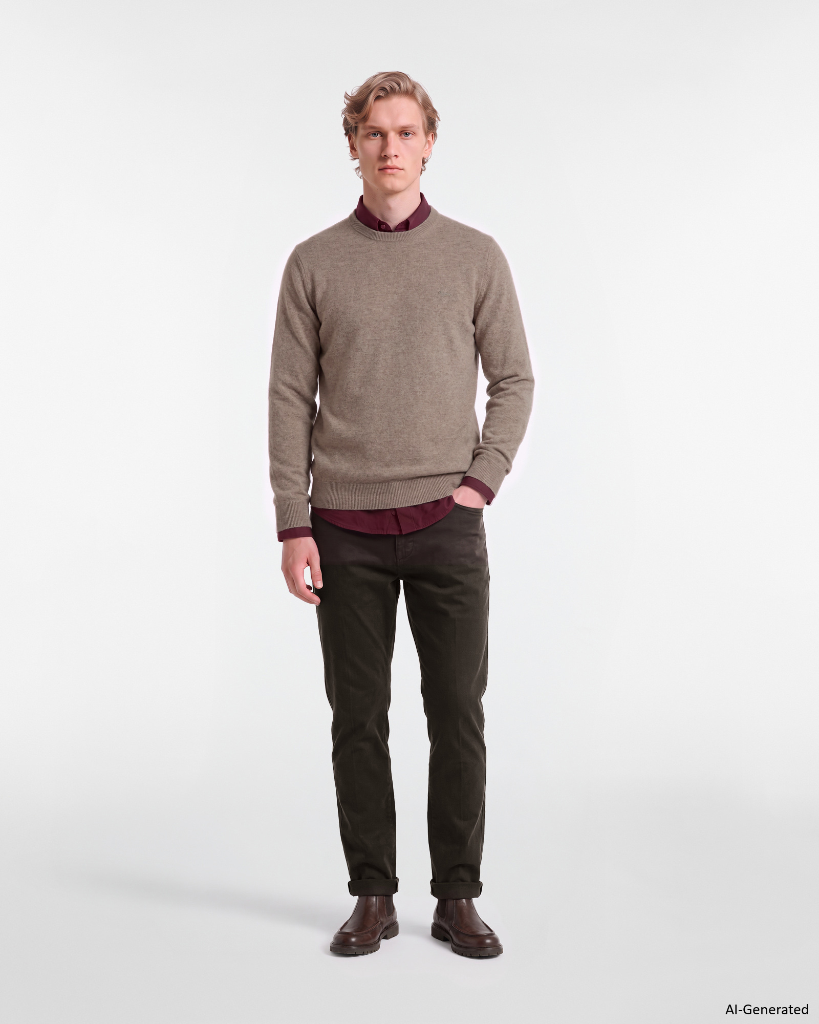 Maglia Uomo in 100% puro cashmere Regular Fit Made in Italy, BEIGE, large