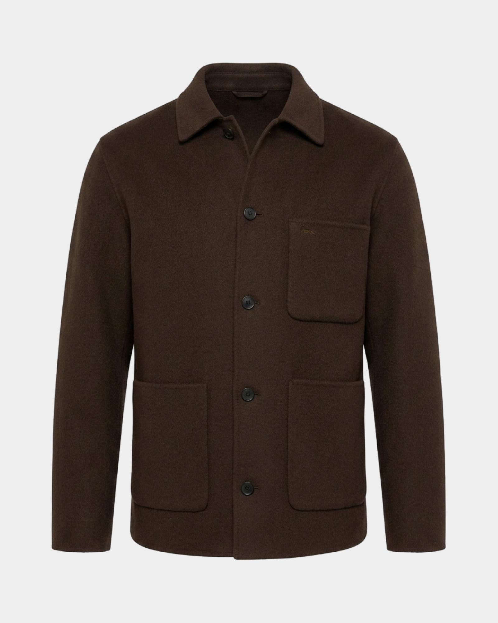 Men&rsquo;s pure wool overshirt with patch pockets, DARK BROWN, large