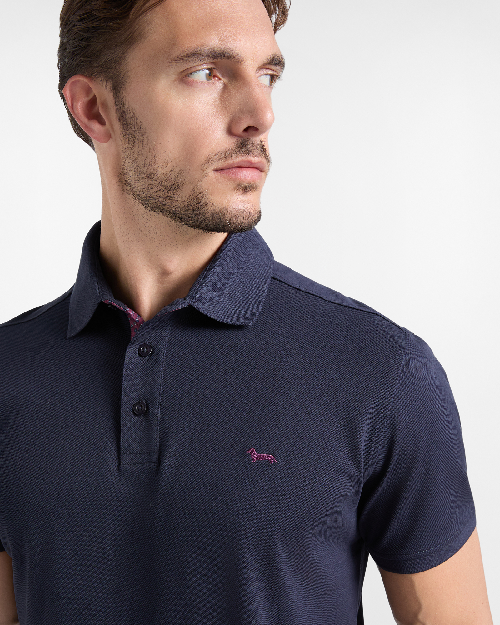 Polo da uomo manica corta in piquet di 100% puro cotone, BLU NAVY, large