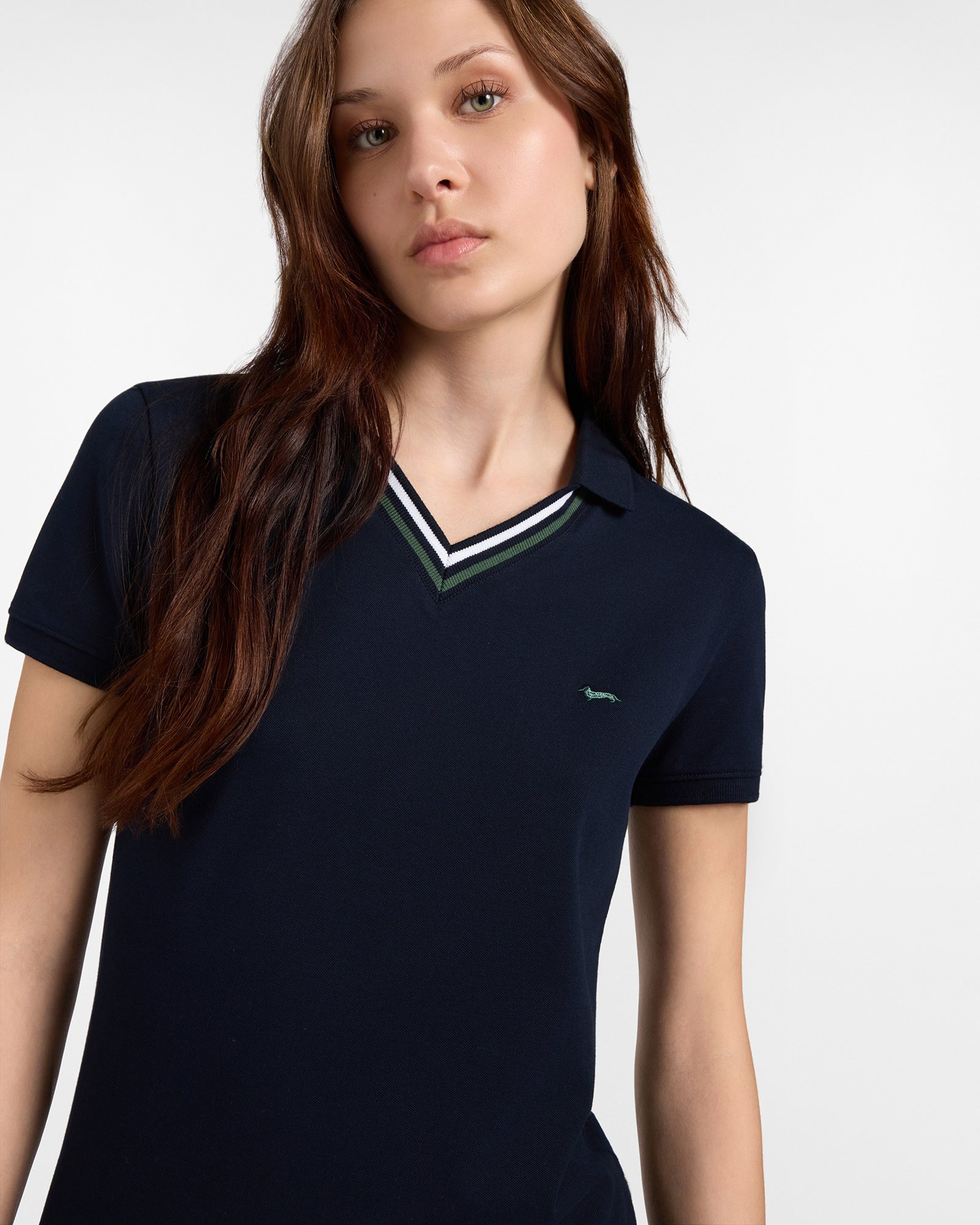 Polo para mujer de manga corta de algod&oacute;n el&aacute;stico, AZUL, large