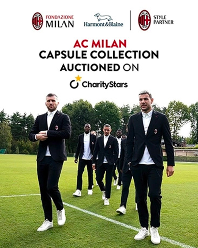 Harmont & Blaine, Official Style Partner di AC Milan, mette all&rsquo;asta per beneficenza i pezzi cult della nuova Capsula Collection dedicata alla squadra rossonera su charitystars.com.